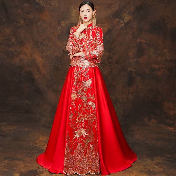 novelty embroidery marrige set vintage bride wedding dress exquisite cheongsam elegant qipao tang suit clothing, Red
novelty embroidery marrige set vintage bride wedding dress exquisite cheongsam elegant qipao tang suit clothing, Red