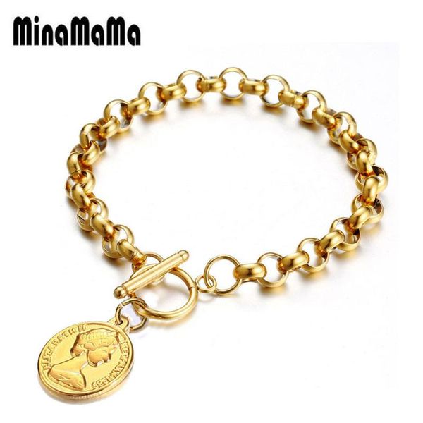 fashion ot buckle coin beauty head charms bracelets stainless steel bone chain link toggle bracelet for women jewelry, Golden;silver
fashion ot buckle coin beauty head charms bracelets stainless steel bone chain link toggle bracelet for women jewelry, Golden;silver
