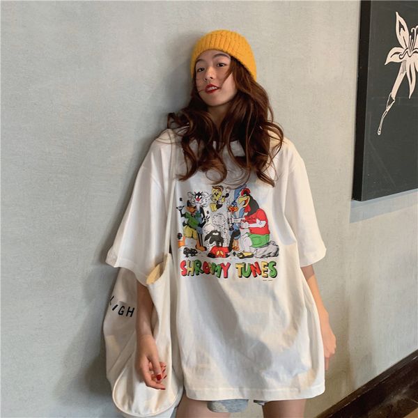 2020 summer new student coat wild european goods large version loose t-shirt female short-sleeved net long section, White
2020 summer new student coat wild european goods large version loose t-shirt female short-sleeved net long section, White