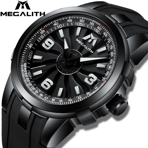 Megalith Men Military Watches Creative Turbine Rotation Dial Watch Sport Waterproof Quartz Watches Mens Clock Relogio Masculino Ly191213