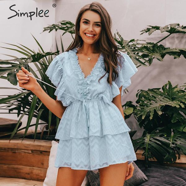 simplee elegant v neck ruffled blue women romper summer short sleeve sashes chiffon jumpsuits casual sweet ladies overalls 2019, Black;white
simplee elegant v neck ruffled blue women romper summer short sleeve sashes chiffon jumpsuits casual sweet ladies overalls 2019, Black;white