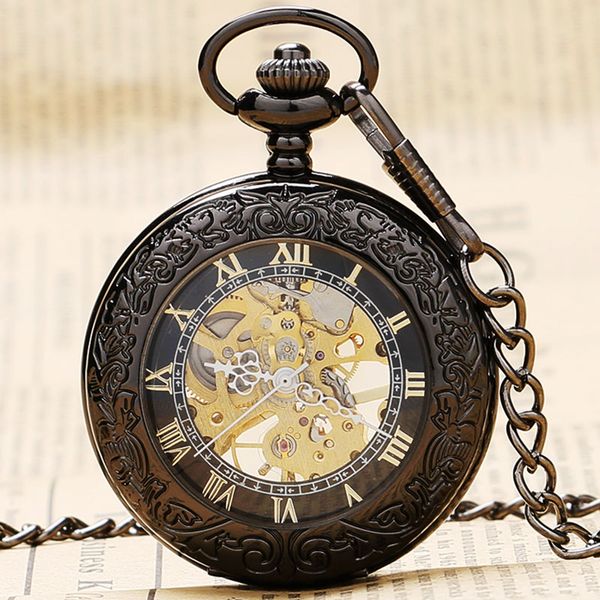 elegant glass black retro roman number skeleton dial steampunk mechanical fob pocket watch with chain for men women, Slivery;golden
elegant glass black retro roman number skeleton dial steampunk mechanical fob pocket watch with chain for men women, Slivery;golden