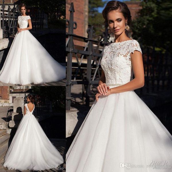 gorgeous bateau neck appliques lace wedding dresses cap sleeve backless crystal sash long custom made wedding dress robe de mariage, White
gorgeous bateau neck appliques lace wedding dresses cap sleeve backless crystal sash long custom made wedding dress robe de mariage, White
