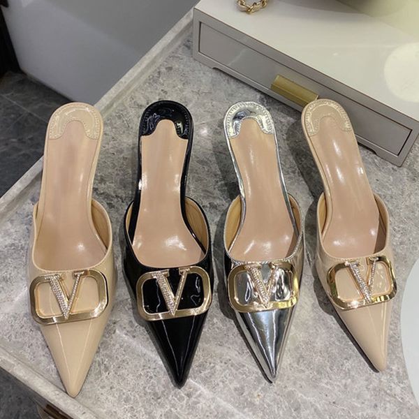 patent leather women pumps crystal v buckle thin high heels 5cm slippers slip on female mules elegant pointy toe women slides, Black
patent leather women pumps crystal v buckle thin high heels 5cm slippers slip on female mules elegant pointy toe women slides, Black