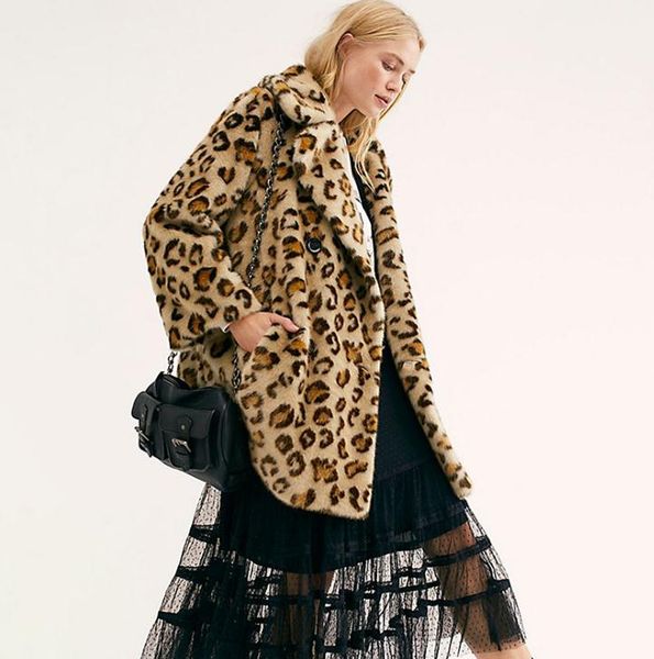 women's fur faux fur outerwear coats loose female overcoat winter thick warm double faced pile leopard print lapel long sleeves pocket, Black
women's fur faux fur outerwear coats loose female overcoat winter thick warm double faced pile leopard print lapel long sleeves pocket, Black