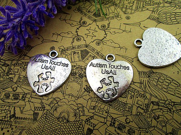 24pcs- autism touches us all charms, antique tibetan silver heart charm pendants 25x23mm, Bronze;silver
24pcs- autism touches us all charms, antique tibetan silver heart charm pendants 25x23mm, Bronze;silver