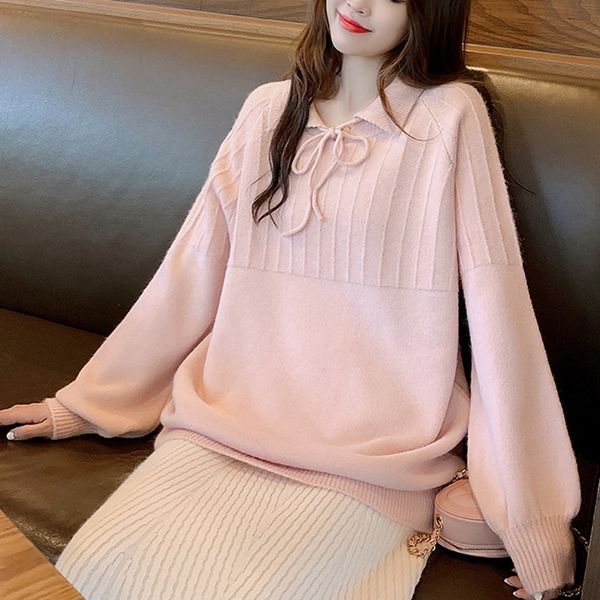 new sweet bow sweater 2019 autumn and winter loose female lantern sleeve pulover sweaters, White;black
new sweet bow sweater 2019 autumn and winter loose female lantern sleeve pulover sweaters, White;black