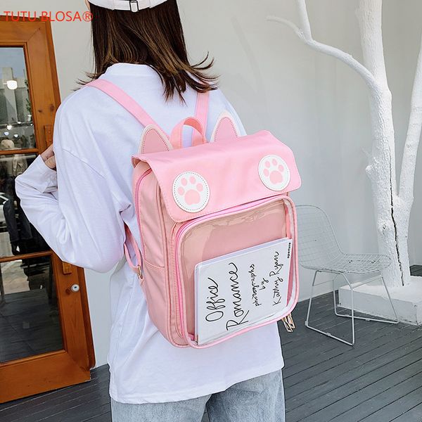 2020 new women cute ita bag wih cat paws decorate it with badge and doll transparent backpacks girls clear backpack itabag h204
2020 new women cute ita bag wih cat paws decorate it with badge and doll transparent backpacks girls clear backpack itabag h204