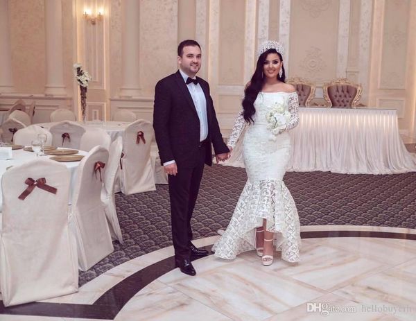 white mermaid lace off shoulder long sleeve high low tea length plus size wedding dresses 2019 new bridal gowns saudi arabia
white mermaid lace off shoulder long sleeve high low tea length plus size wedding dresses 2019 new bridal gowns saudi arabia