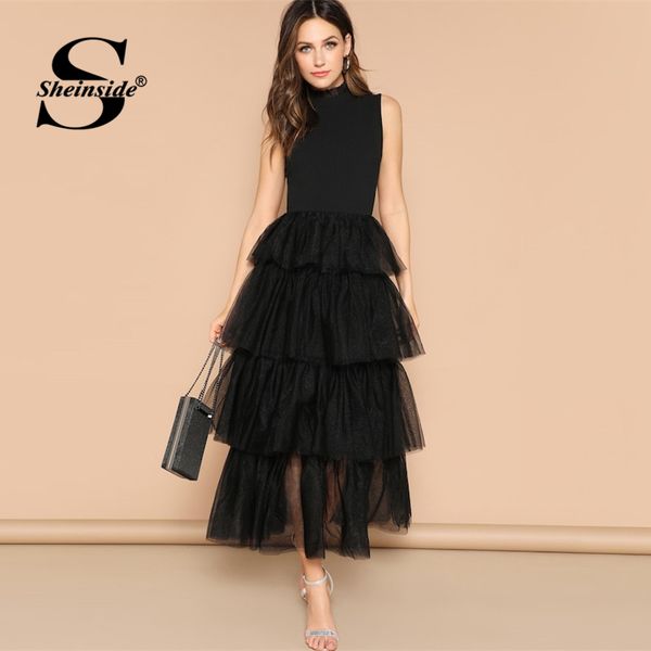 sheinside black sleeveless layered contrast mesh ruffle hem party dress women 2019 summer elegant frilled neck maxi dresses, Black;gray
sheinside black sleeveless layered contrast mesh ruffle hem party dress women 2019 summer elegant frilled neck maxi dresses, Black;gray