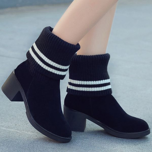 fashion boots for women flock warm suede slip-on round toe high heel shoes size 35-41 fold booties keep warm boots, Black
fashion boots for women flock warm suede slip-on round toe high heel shoes size 35-41 fold booties keep warm boots, Black
