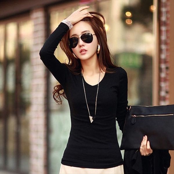long-sleeved pure color autumn base women's t-shirt t-shirt long-sleeved casual women's dress, White
long-sleeved pure color autumn base women's t-shirt t-shirt long-sleeved casual women's dress, White