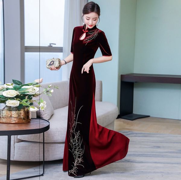 китайский стиль вьетнам аозай cheongsam платья длинные 2019 spring, Red 
китайский стиль вьетнам аозай cheongsam платья длинные 2019 spring, Red
