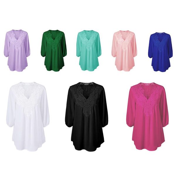 women's fashion spring summer blouses lace chiffon hollow v-neck shirts plus size loose three-quarter sleeve shirts(p, White
women's fashion spring summer blouses lace chiffon hollow v-neck shirts plus size loose three-quarter sleeve shirts(p, White
