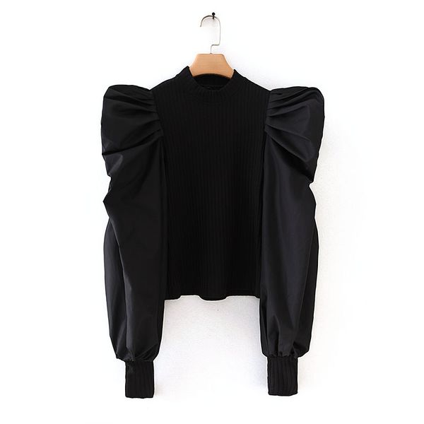 stretch women knit blouse autumn 2019 new fashion black white color spliced puff sleeve modern lady elastic pullovers
stretch women knit blouse autumn 2019 new fashion black white color spliced puff sleeve modern lady elastic pullovers