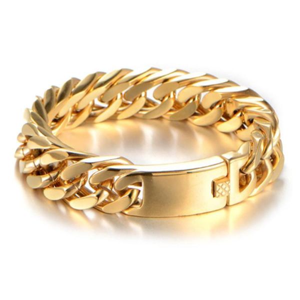 link, chain 15/17mm wide handmade gold tone stainless steel double cuban curb bracelet wristband men's jewelry 7-11inch chrismas gift, Black
link, chain 15/17mm wide handmade gold tone stainless steel double cuban curb bracelet wristband men's jewelry 7-11inch chrismas gift, Black