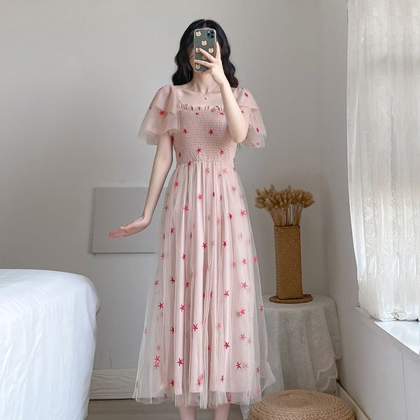 french retro sweet embroidered pink mesh dress women slash neck high waist summer dresses brand fashion short sleeve lace dress, Black;gray
french retro sweet embroidered pink mesh dress women slash neck high waist summer dresses brand fashion short sleeve lace dress, Black;gray
