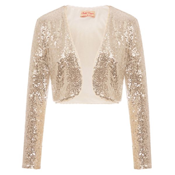 luxury slim jacket for women shining sequined long sleeve cropped length open stitch party solid color coat bolero shrug, Black;brown
luxury slim jacket for women shining sequined long sleeve cropped length open stitch party solid color coat bolero shrug, Black;brown
