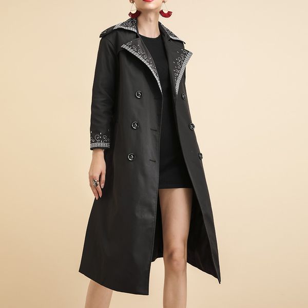 new stylish 2019 designer trench women's double breasted buttons brief embroidery long trench coat, Tan;black
new stylish 2019 designer trench women's double breasted buttons brief embroidery long trench coat, Tan;black