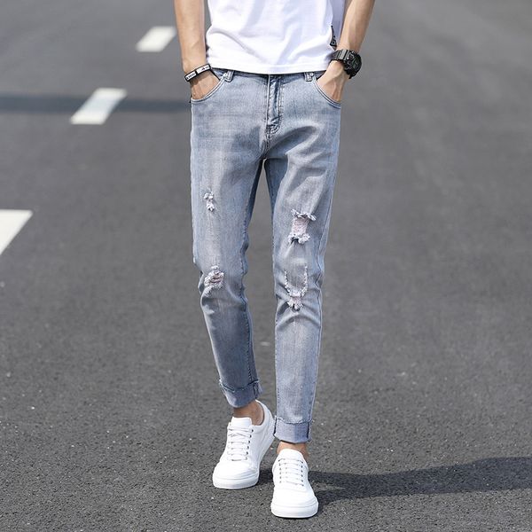 with holes jeans men's spring and summer new style simple fashion cotton elastic slim fit men's trousers youth korean-style medi, Blue
with holes jeans men's spring and summer new style simple fashion cotton elastic slim fit men's trousers youth korean-style medi, Blue