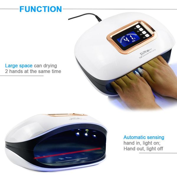 uv lamp led nail lamp with 36 leds two hand lamp nail dryer manicure curing nail gel polish auto sensor clear time display 72w, Silver
uv lamp led nail lamp with 36 leds two hand lamp nail dryer manicure curing nail gel polish auto sensor clear time display 72w, Silver