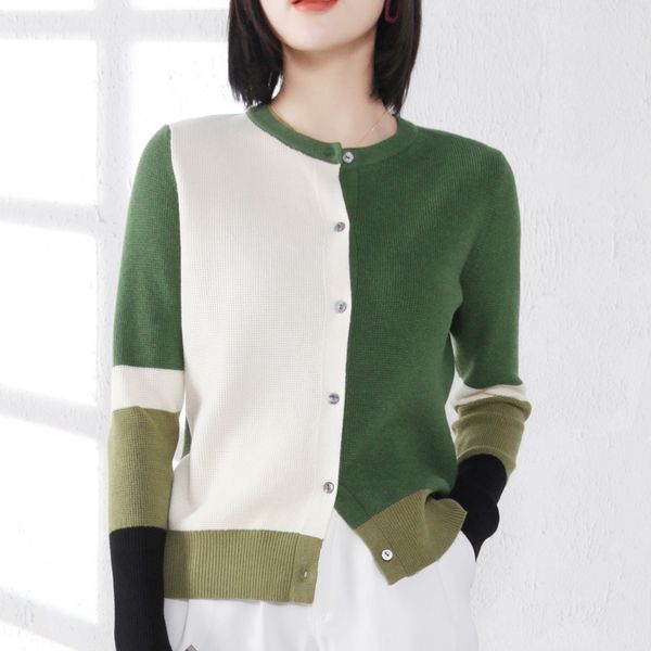 lhzsyy spring 2020 new pure cotton cardigan sweater female round neck color matching short knitted jacket loose fashion women's, White
lhzsyy spring 2020 new pure cotton cardigan sweater female round neck color matching short knitted jacket loose fashion women's, White