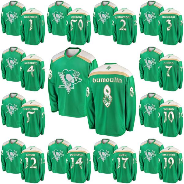 Green 2019 St. Patrick's Day Jersey 12 Dominik Simon 7 Matt Cullen 8 Brian Dumoulin 28 Marcus Pettersson 3 Olli Maatta Hokcey Jerseys