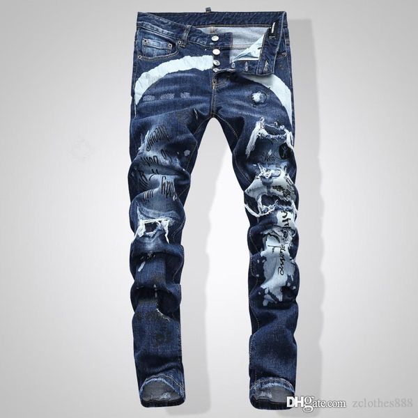 2020 arm fashion designer mens ripped biker jeans leather patchwork slim fit black moto for male jeans pour hommes designer pants 28-40, Blue
2020 arm fashion designer mens ripped biker jeans leather patchwork slim fit black moto for male jeans pour hommes designer pants 28-40, Blue