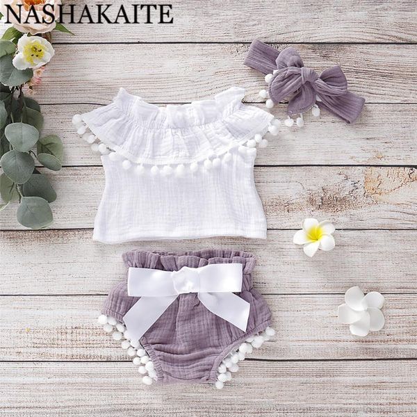 nashakaite baby clothes solid tassel ball off shoulder + bow-knot shorts with headband set soft cotton baby girl clothes set, White
nashakaite baby clothes solid tassel ball off shoulder + bow-knot shorts with headband set soft cotton baby girl clothes set, White