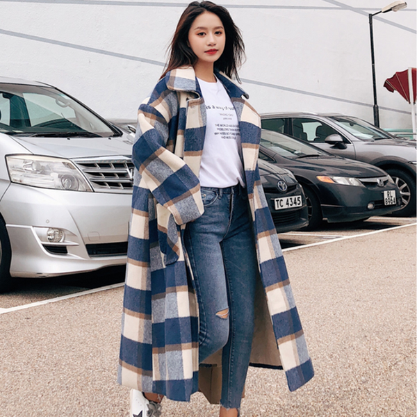 long plaid woolen coat women autumn winter fashion new double-breasted wool jacket overcoat student loose ladies outwear tide, Black
long plaid woolen coat women autumn winter fashion new double-breasted wool jacket overcoat student loose ladies outwear tide, Black