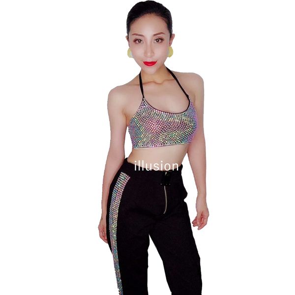 sparkly multicolor rhinestones bra crop top pants 2 piece sets womens outfits prom show evening wear female singer drawers, White
sparkly multicolor rhinestones bra crop top pants 2 piece sets womens outfits prom show evening wear female singer drawers, White