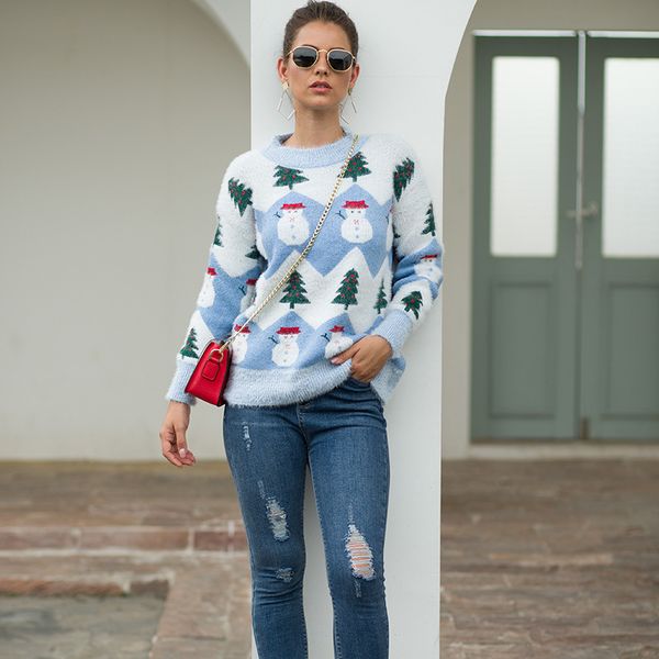 female long sleeve o-neck sweater christmas tree sweater woman snowman cartoon knit pullover, White;black
female long sleeve o-neck sweater christmas tree sweater woman snowman cartoon knit pullover, White;black