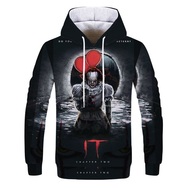 mens designer clown 3d digital printing hoodie, Black