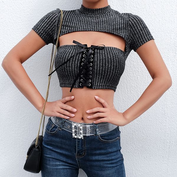 2019summer hollow tight t-shirt girl round neck strap fashion woman lumbar short casual tees solid color slim simple t-shirt, White
2019summer hollow tight t-shirt girl round neck strap fashion woman lumbar short casual tees solid color slim simple t-shirt, White
