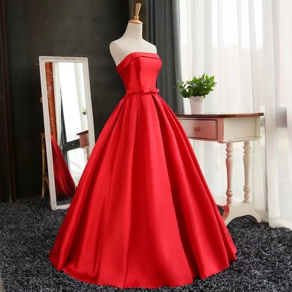 elegant strapless red evening dresses with bow sleeveless satin evening gowns with sweep train lace up simple prom dresses for formal party, Black;red
elegant strapless red evening dresses with bow sleeveless satin evening gowns with sweep train lace up simple prom dresses for formal party, Black;red