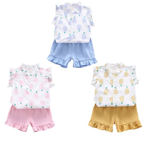 baby girls clothes sweet casual pineapple print t-shirts shorts pants set toddler kids summer outfits, White