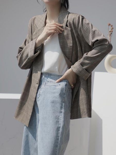 lanmrem vintage new plaid suit coat female 2020 autumn casual loose single button long sleeve handsome blazers for women yj652, White;black
lanmrem vintage new plaid suit coat female 2020 autumn casual loose single button long sleeve handsome blazers for women yj652, White;black