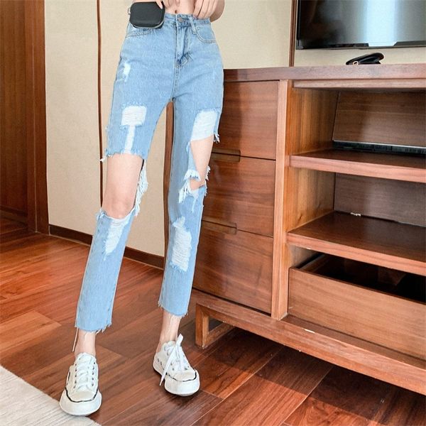 women dresses korean-style ripped beggar jeans womens 2020 summer high waist loose slimming all-match cropped harlan daddy pants, Blue
women dresses korean-style ripped beggar jeans womens 2020 summer high waist loose slimming all-match cropped harlan daddy pants, Blue