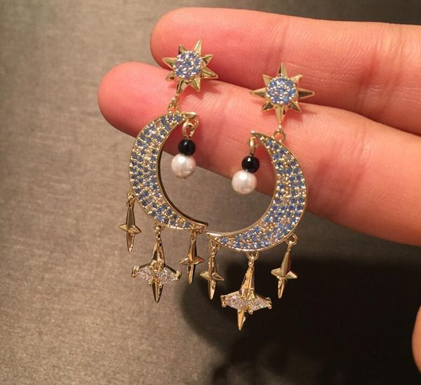 women star earrings long tassel moon blue temperament fairy s925 silver pin ear accessories
women star earrings long tassel moon blue temperament fairy s925 silver pin ear accessories