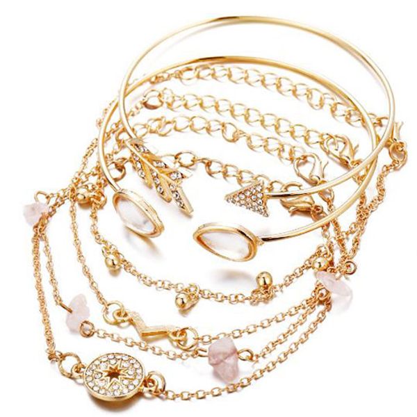 women personality mosaic crystal compass arrow knot round chain opening bracelet set exquisite shiny party jewelry, Golden;silver
women personality mosaic crystal compass arrow knot round chain opening bracelet set exquisite shiny party jewelry, Golden;silver