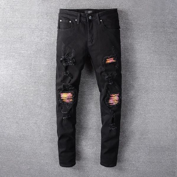 new arrivals mens designer jeans classic straight casual trousers cowboy famous brand zipper holes rainbow patch hip hop us size, Blue
new arrivals mens designer jeans classic straight casual trousers cowboy famous brand zipper holes rainbow patch hip hop us size, Blue