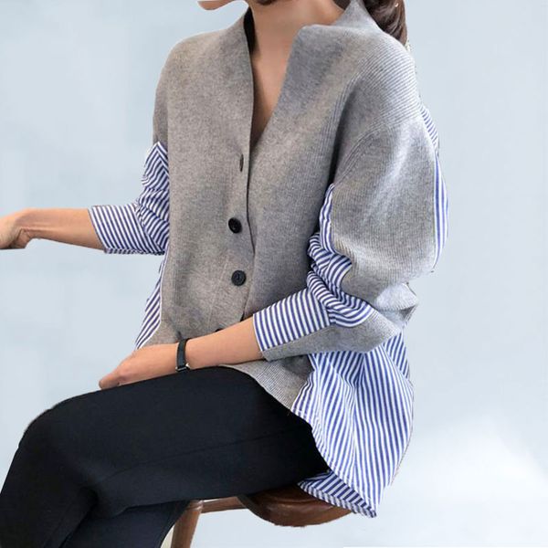 2019 female patchwork sweater button cardigan laine lovely jumper v neck black sweaters casual women autumn knitting stripe, White
2019 female patchwork sweater button cardigan laine lovely jumper v neck black sweaters casual women autumn knitting stripe, White