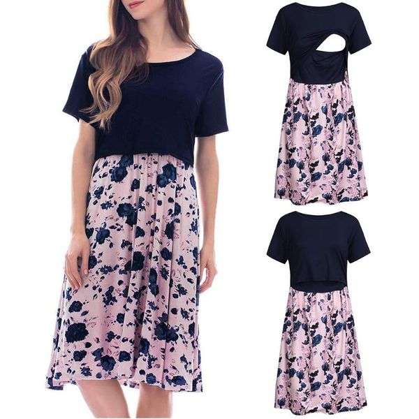 women's maternity dresses short sleeve floral print nursing dresses for breastfeeding, White
women's maternity dresses short sleeve floral print nursing dresses for breastfeeding, White
