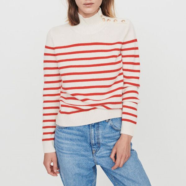 luxury designer brand knitted sweater for women vintage high collar contrast color stripe gold buttons knitted pullover sweater, White;black
luxury designer brand knitted sweater for women vintage high collar contrast color stripe gold buttons knitted pullover sweater, White;black