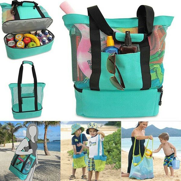 summer beach lunch bag cooler picnic bag mesh beach tote drink storage, Blue;pink 
summer beach lunch bag cooler picnic bag mesh beach tote drink storage, Blue;pink