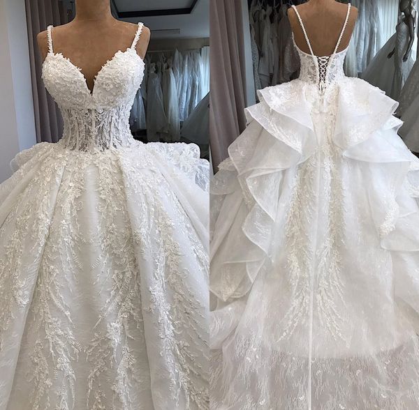 empire deep v neck ball gown wedding dresses appliques ruffle train lace-up backless bridal gown 2019 robe de mariee, White
empire deep v neck ball gown wedding dresses appliques ruffle train lace-up backless bridal gown 2019 robe de mariee, White
