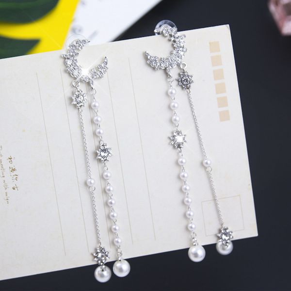 bling luxury crystal star moon earrings for women girls long pearl pendant drop dangle earring wedding party jewelry 5c3011, Silver
bling luxury crystal star moon earrings for women girls long pearl pendant drop dangle earring wedding party jewelry 5c3011, Silver