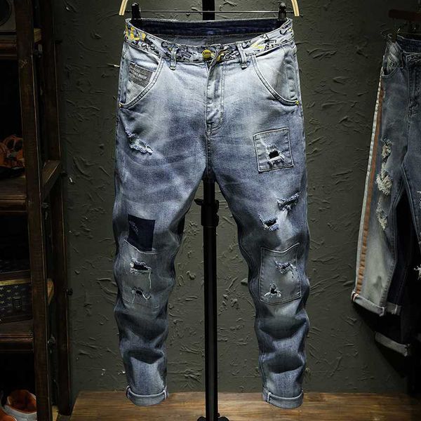 men's jeans stretch denim skinny men streetwear destroyed ripped homme hip hop broken patch hole pencil biker pants, Blue
men's jeans stretch denim skinny men streetwear destroyed ripped homme hip hop broken patch hole pencil biker pants, Blue
