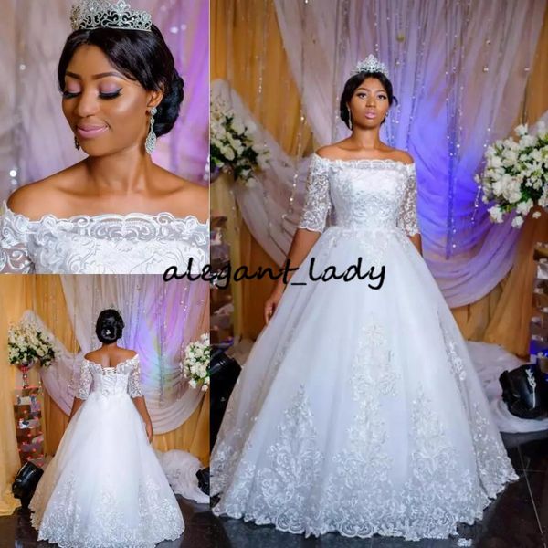 arabic nigerian lace wedding dresses with half sleeves 2019 sheer neck backless wedding bridal gowns lace up back sweep train, White
arabic nigerian lace wedding dresses with half sleeves 2019 sheer neck backless wedding bridal gowns lace up back sweep train, White