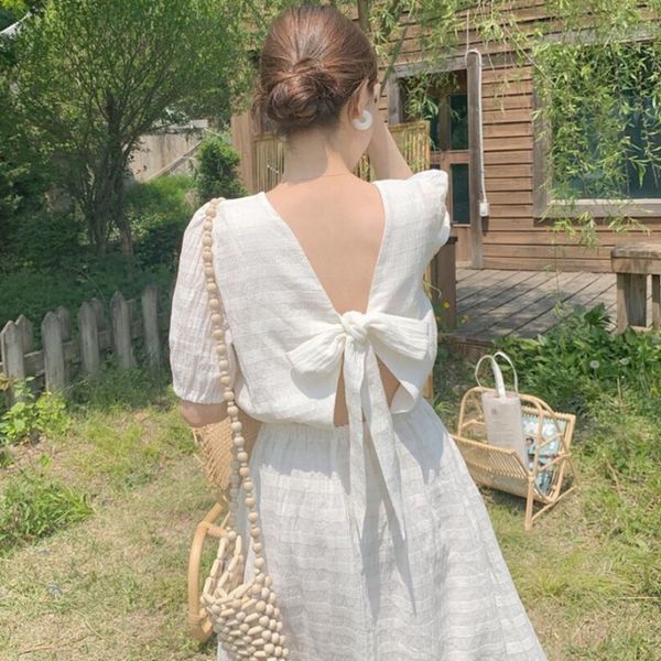 summer long dress for women short sleeve back bow tie a-line solid color korean style vintage casual beach sundress elegant, Black;gray
summer long dress for women short sleeve back bow tie a-line solid color korean style vintage casual beach sundress elegant, Black;gray